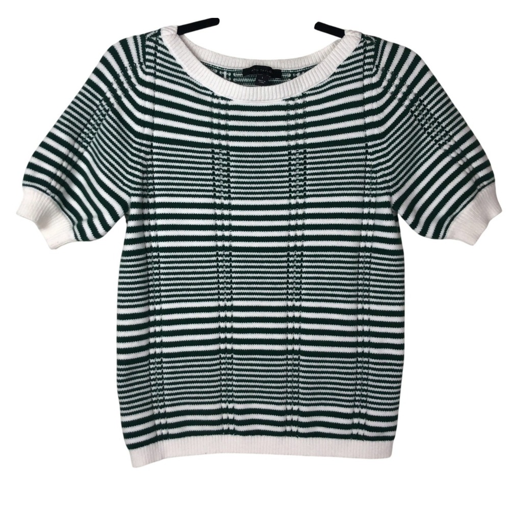 Ann Taylor Womens Striped Puff Short Sleeve Sweater Size S Green Academic Preppy